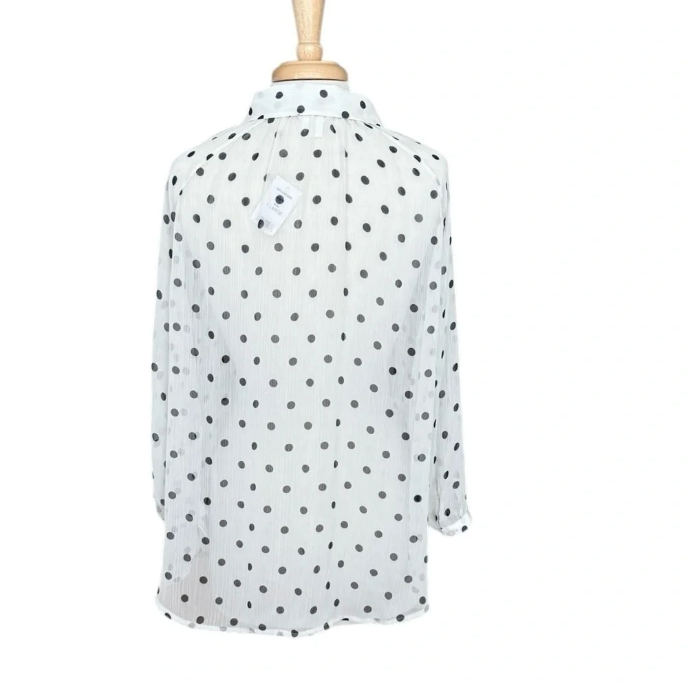 Joe Fresh Blouse Womens White Block 
Polka Dot Sheer 3/4 Sleeve Size XL - Picture 4 of 8